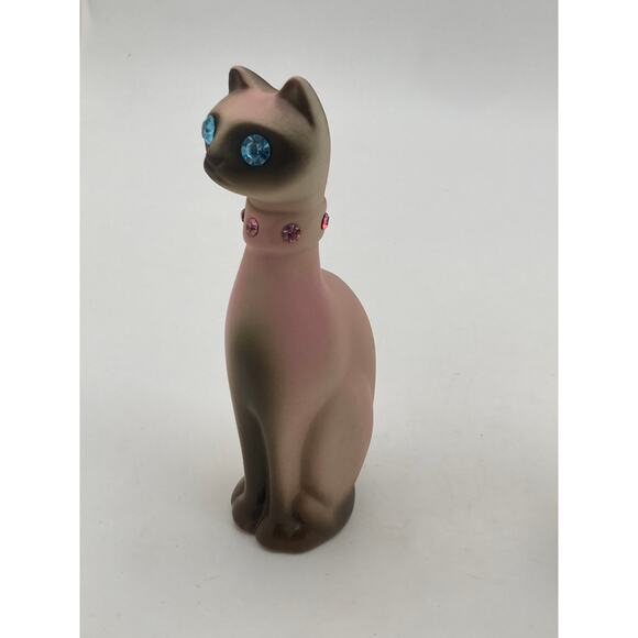 Vintage Pink Siamese Cat Figurines Pair Rhinestone Eyes & Collars - Picture 7 of 7